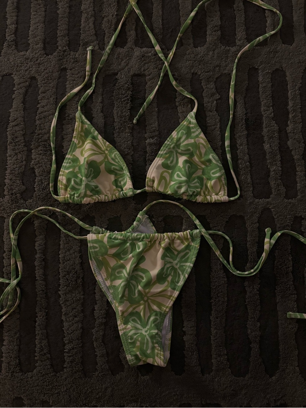 green & butter yellow retro floral tie Bikini Set size S